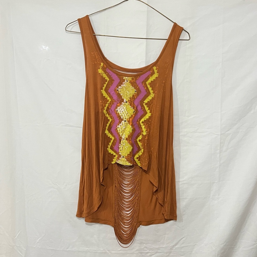 Decree High-Low Open Back Rust Orange Tank Top Medium - Picture 3 of 7